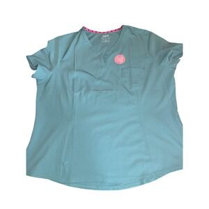 HeartSoul Scrub Top 2XL Teal Tuckable Stretch Moisture Wicking NEW